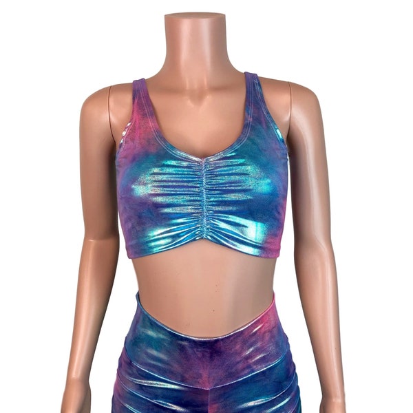 Tie Dye Mystique Ruched Crop Top Tank - Bodycon, Rave Wear, Festival Clothing