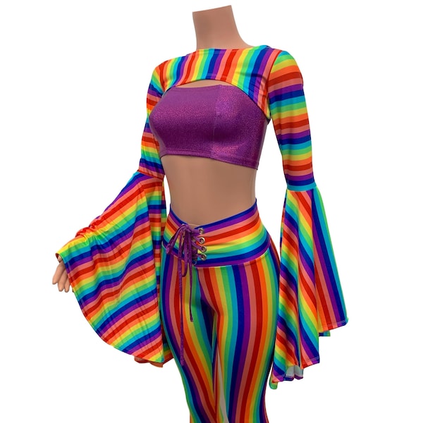Bell Sleeve Bolero Top - Rainbow Stripe | Pride Outfit, 60s Costume, LGBTQ Clothing