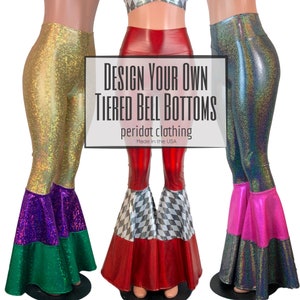 Design your Own Custom Tiered Bell Bottom Flares - Boho Pants - Rave Pants - Festival Clothing