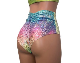 high waisted ruched back bikini bottoms