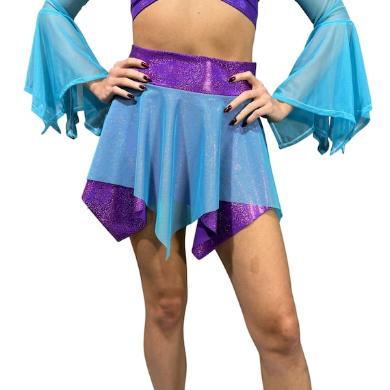 Pixie Skirt for Fairy Costume in Purple Sparkle W/ Blue Mesh