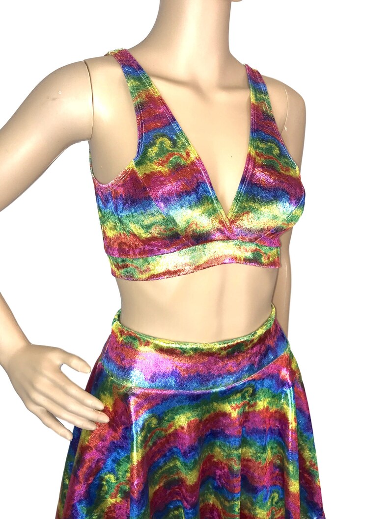festival top Running Rave Wear Metallic Rainbow Velvet Bralette Activewear Yoga crossfit