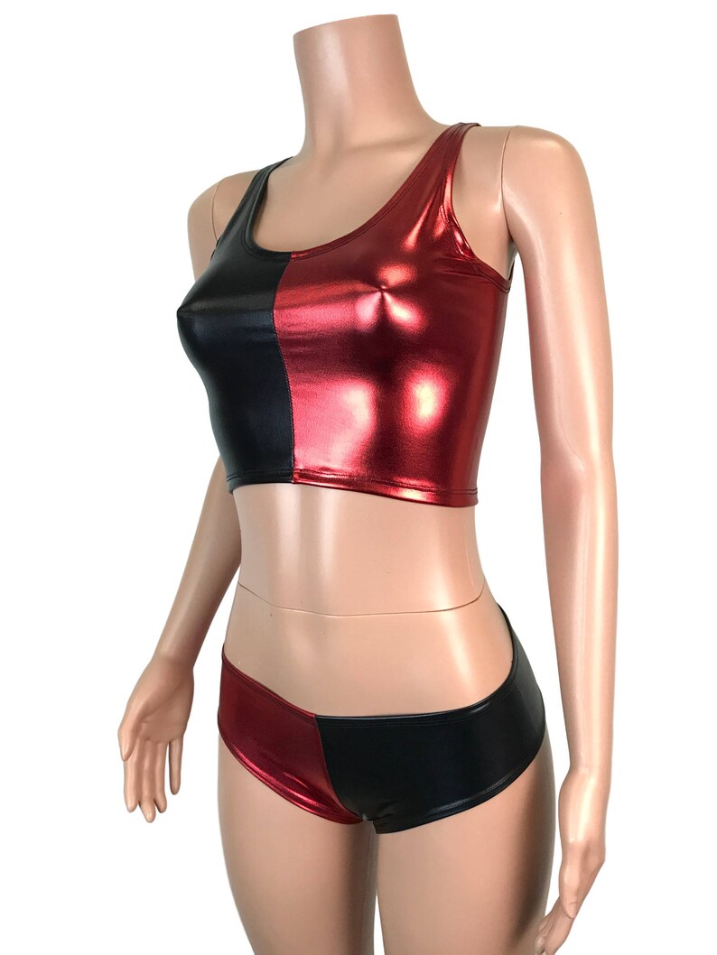 Harley Quinn Outfit Harley Quinn Costume w Crop Top and Cheeky Hot Pants Rave Outfit