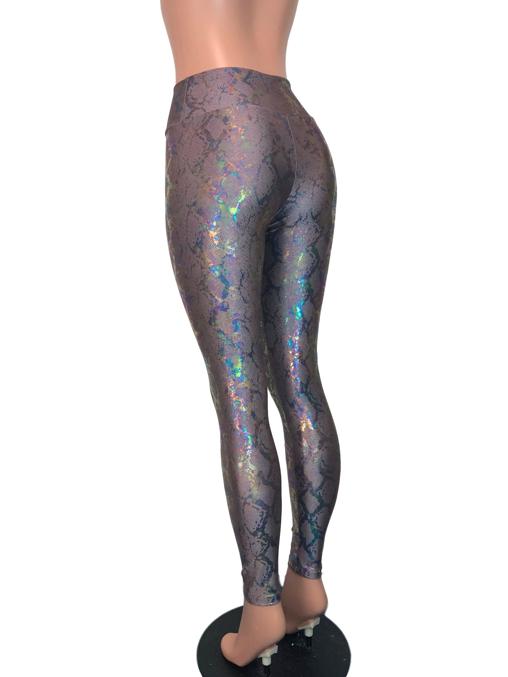 Snakeskin Holo Holographic High Waisted Leggings Pants Rave | Etsy