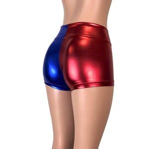 Red/Blue or Red/Black Harlequin Mid-Rise Booty Shorts club or rave wear Crossfit Running Roller Derby image 5