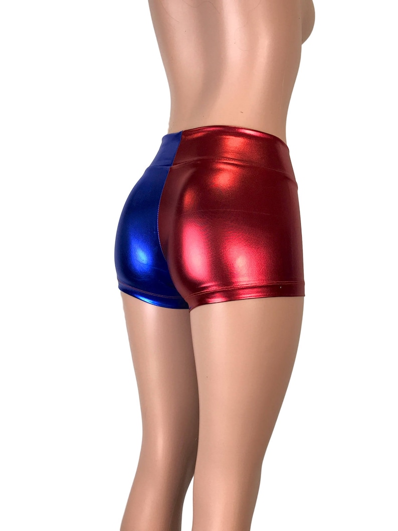Red/Blue or Red/Black Harlequin Mid-Rise Booty Shorts club or rave wear Crossfit Running Roller Derby image 5