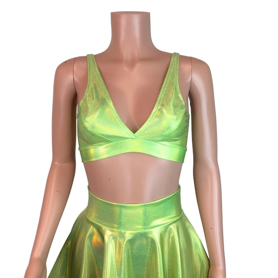 Lime Green Holographic Bralette Rave Wear, Activewear, Running