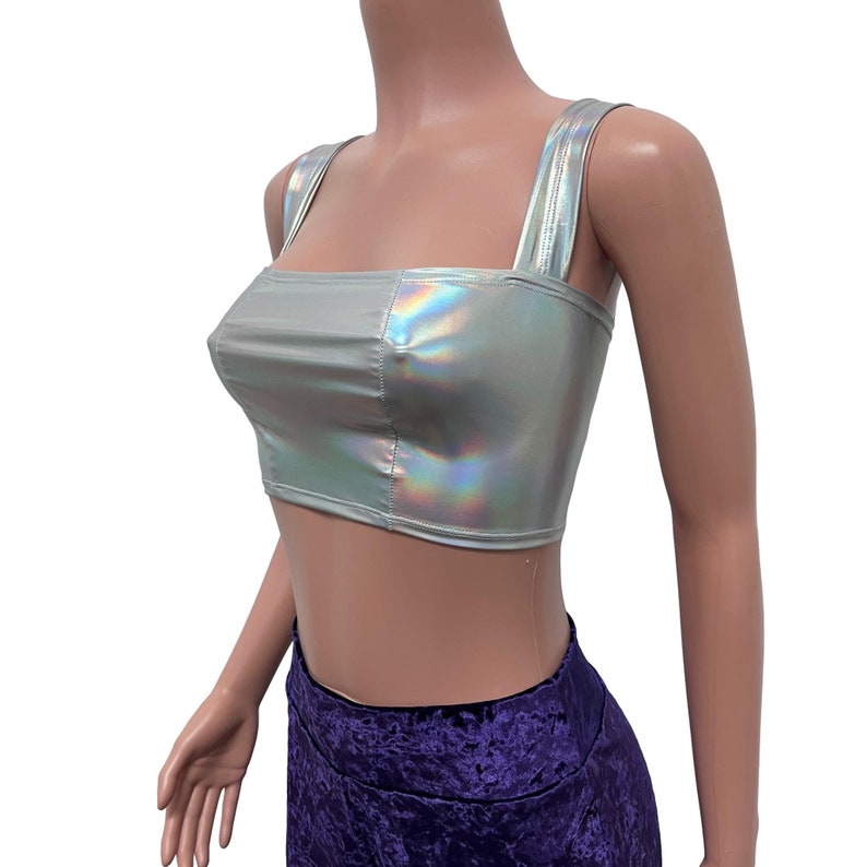 Opal Holographic Wide Strap Top Rave Wear, Festival Clothing image 3