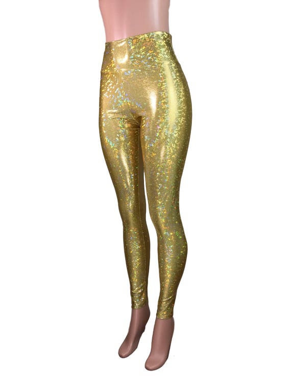 High Waist Leggings gold Shattered Glass Holographic Gold Pants