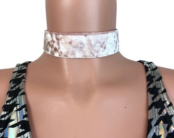 Dusty Rose Crushed Velvet Choker - Dikke Holo Choker ketting