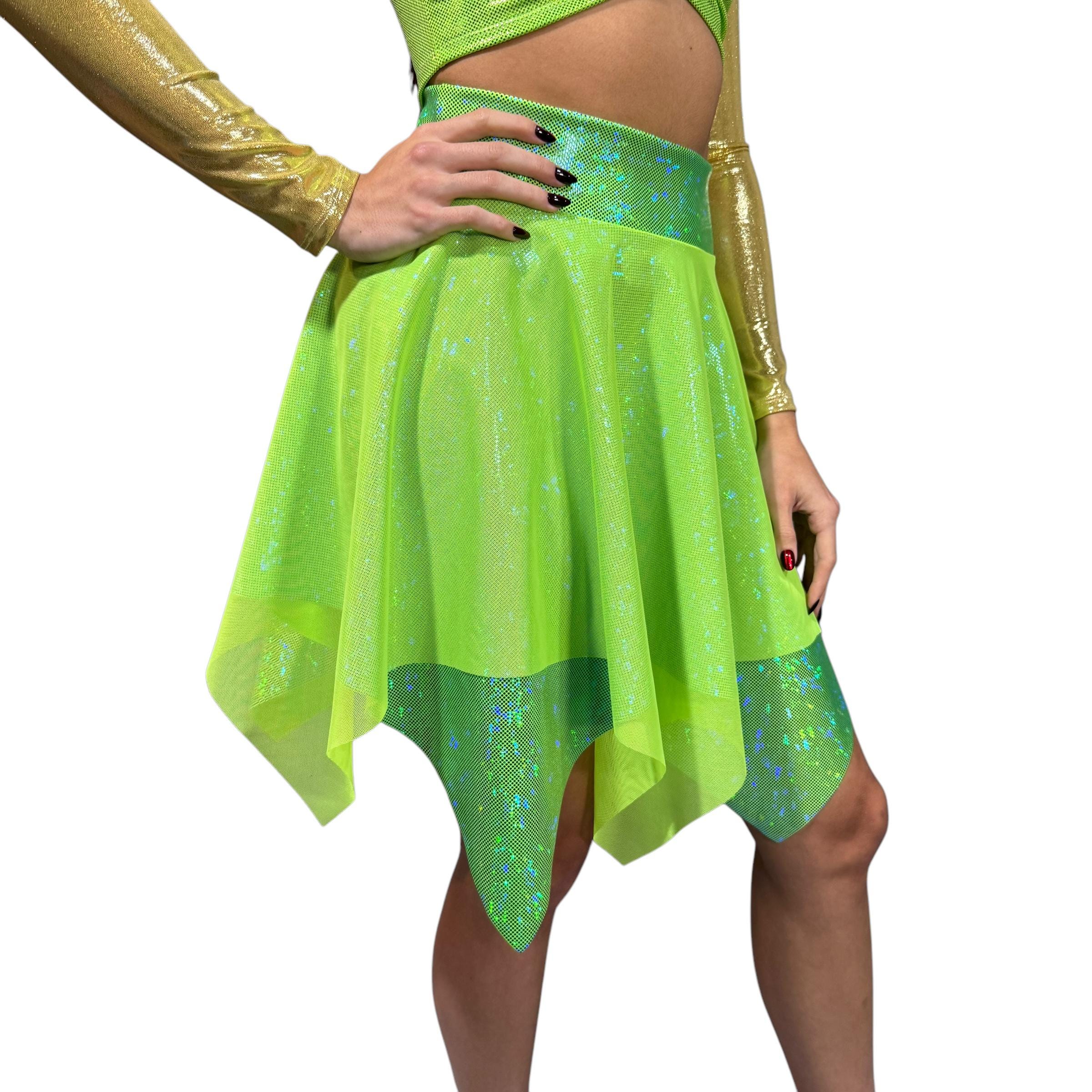Elven Rave Pixie Skirt for Fairy Costume in Lime Green Holographic and Mesh | Rave ...