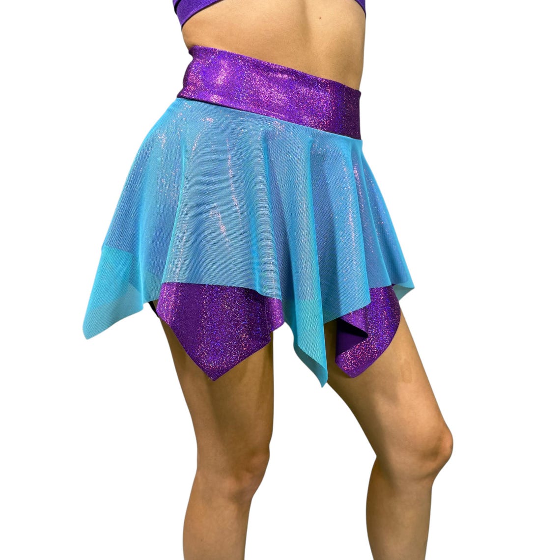 Elven Rave Pixie Skirt for Fairy Costume in Purple Sparkle W/ Blue Mesh | Rave ...