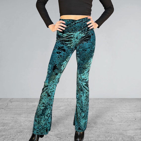 Crossover Waist Bootcut Flare Pants *hunter Green Crushed Velvet