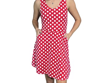 strapless open back dress Mickey and Minnie Christmas Dress Disney Christmas Outfit Snowflake Red Skater Dress M