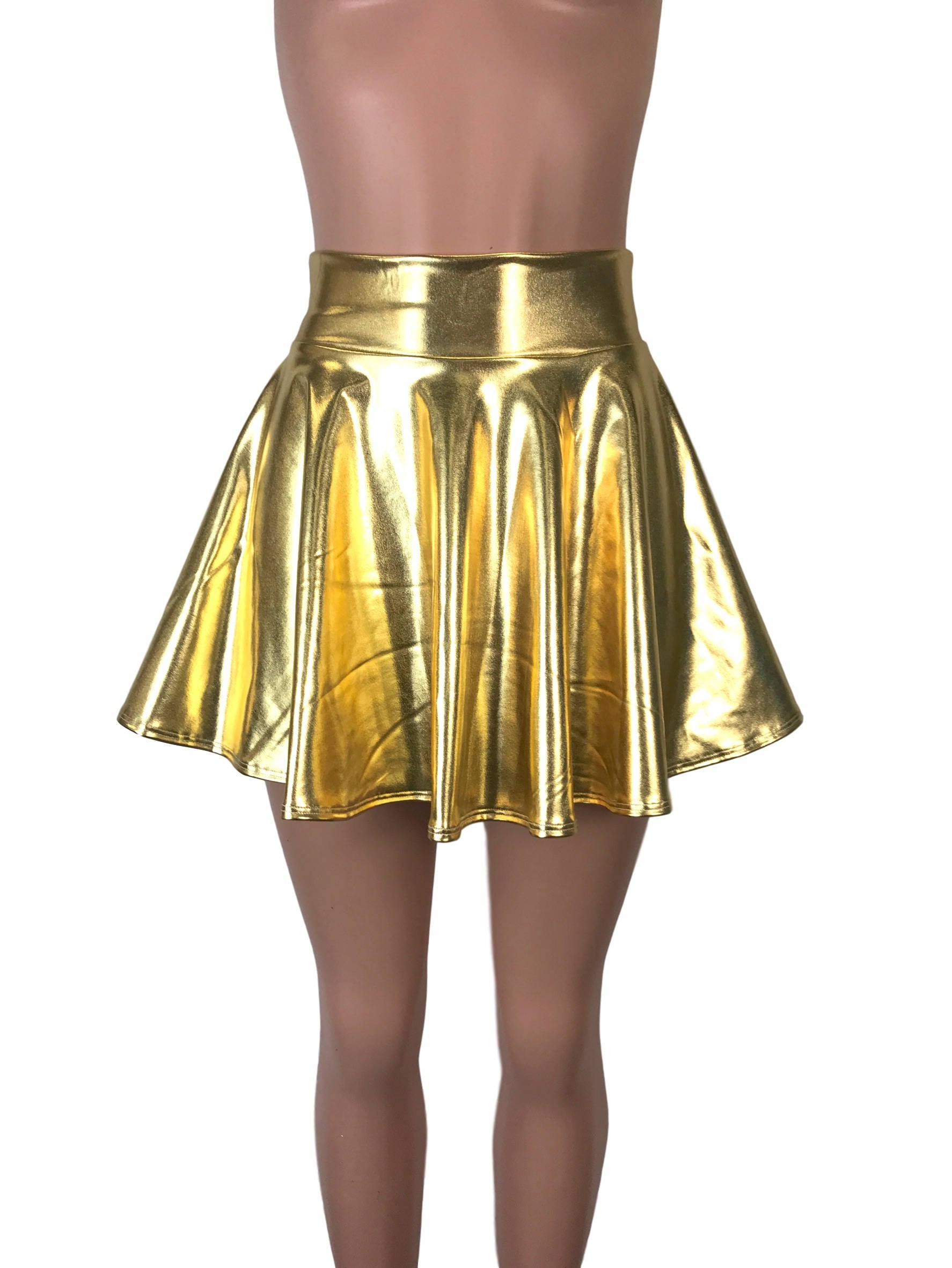 Gold Metallic High Waisted Skater Skirt Clubwear Rave Wear - Etsy Canada