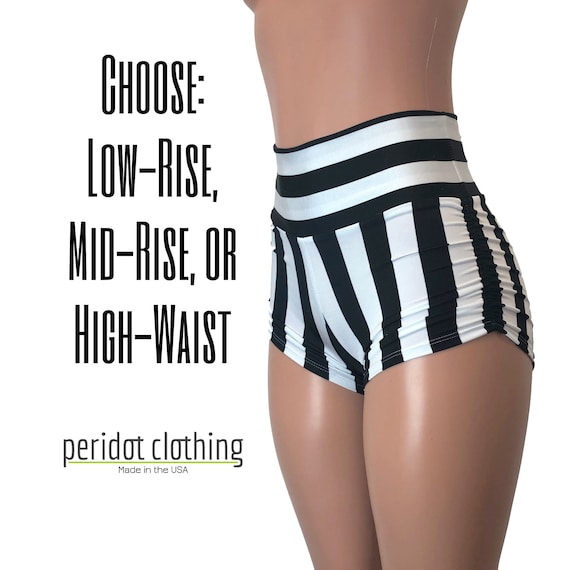 Ruched Booty Shorts black & White Stripe Scrunch Rave Shorts CHOOSE Your  RISE Roller Derby Shorts, Pole Dance Shorts 