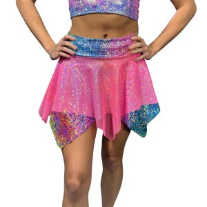 Pixie Skirt for Fairy Costume in Rainbow Avatar and Pink Mesh | Rave Skirt, Sheer Festival Skirt, Elven Mini Skirt Cosplay