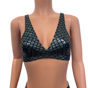 Mermaid Scales Holographic Bralette - Rave Wear, Festival Costume Bikini Top, SEVERAL COLORS, Dragon Bra