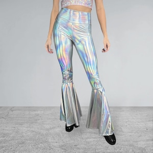 Opal Holographic Bell Bottom Pants High-Waisted - Rave, Festival, EDM, 80s Clothing, Disco Outfit