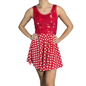 Polka Dot Dress, Red Minnie Dress for Costume | Fit n Flare Skater Dress Mini Dress