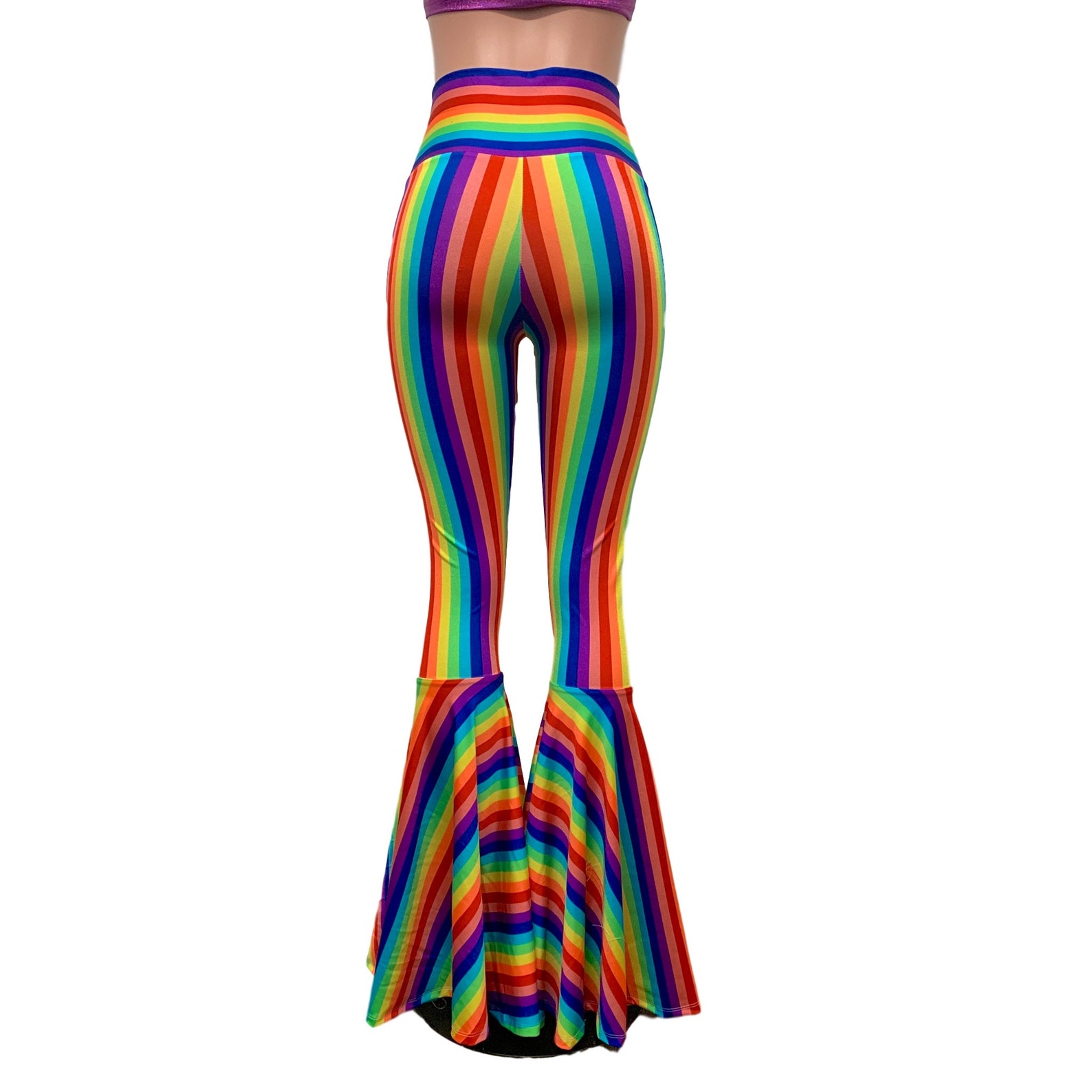 Lace-up High Waist Bell Bottoms rainbow Stripe Flare Pants | Etsy