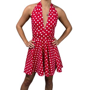 Marilyn Halfter Skater Fit n Flare Kleid in Rot & Weiß gepunktet - Halloween-Kostüm
