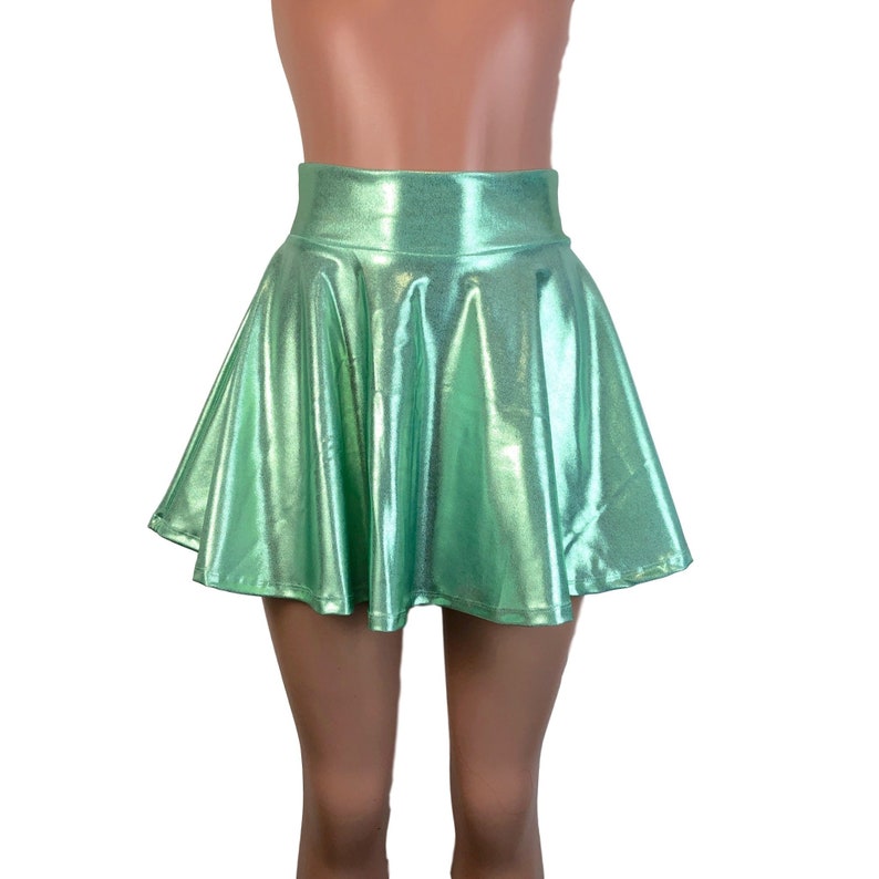 Mint Green Metallic High Waisted Skater Skirt Clubwear Rave | Etsy