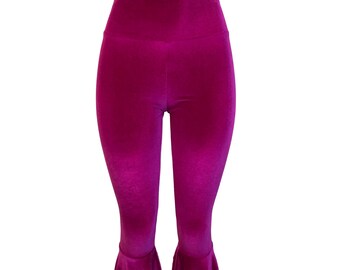 Buy Fuchsia Pink Velvet Bell Bottom Pants High-waisted Rave