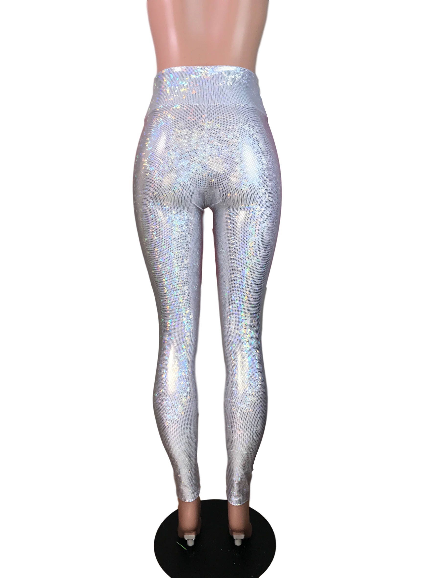 Silver Shattered Glass Holographic High Waisted Leggings Pants | Etsy