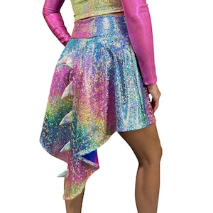 Dragon Costume Skirt | Rainbow Dragon Tail w/ Spikes | Hi-Lo Dragon Scale Cosplay in Rainbow Avatar Skater Skirt