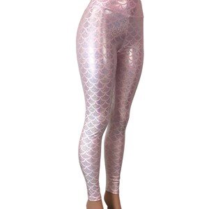 Pink Mermaid Scale Holo Holographic High Waisted Leggings Pants Rave, Festival, EDM, 80s Clothing High Waisted Funky image 5