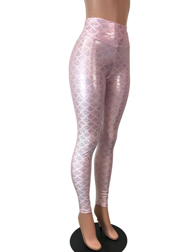 Pink Mermaid Scale Holo Holographic High Waisted Leggings Pants Rave, Festival, EDM, 80s Clothing High Waisted Funky image 5