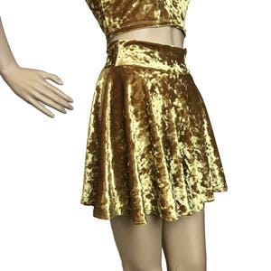 Crushed Velvet Skirt Mustard Yellow Gold Skater Skirt Velvet Rave Skirt Gold Mini Skirt image 2