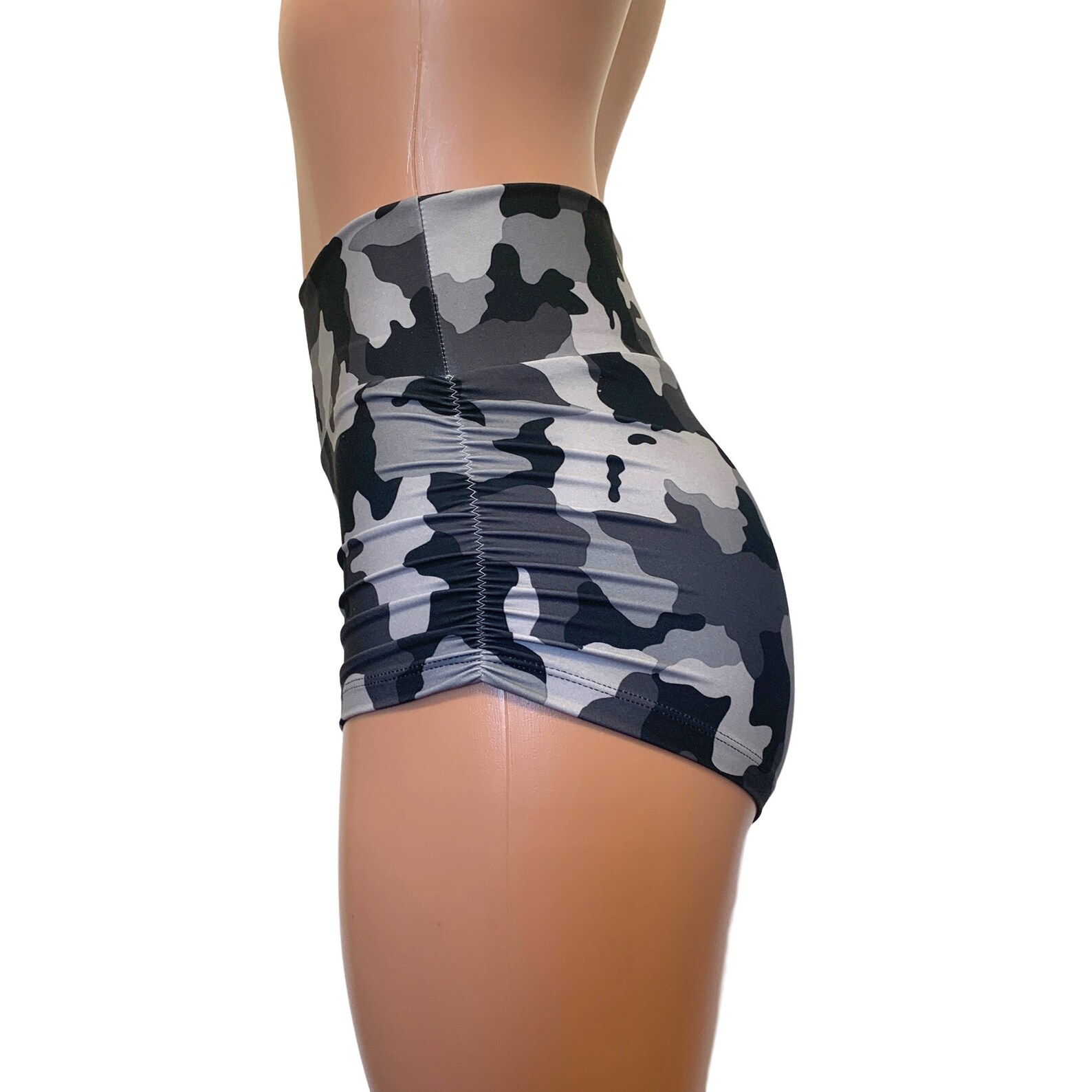 Ruched Booty Shorts Black & Gray Camo CHOOSE your RISE Etsy