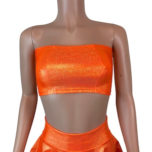 Tube Top Bandeau *Orange Sparkle* Holographic Crop Top - Rave Top - Festival Clothing