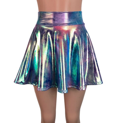 Metallic High Waisted Skater Skirt Tie Dye Rainbow Mystique Etsy