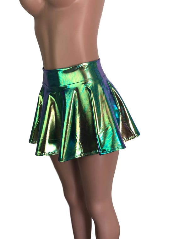 Mini 13 Holographic High Waisted Skater Skirt Oil Slick | Etsy