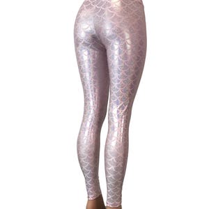 Pink Mermaid Scale Holo Holographic High Waisted Leggings Pants Rave, Festival, EDM, 80s Clothing High Waisted Funky image 4