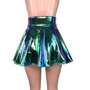 Holographic Skater Skirt Oil Slick Metallic High Waisted - Etsy