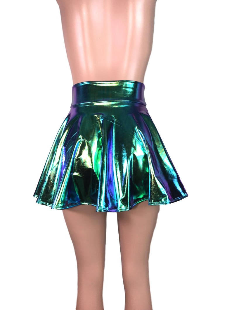 Holographic Skater Skirt Oil Slick Metallic High Waisted | Etsy