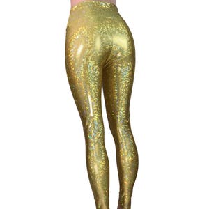 High Waist Leggings - *Gold Shattered Glass Holographic* Gold Pants - Rave Clothing, Festival Outfit, Sparkle Leggings image 2