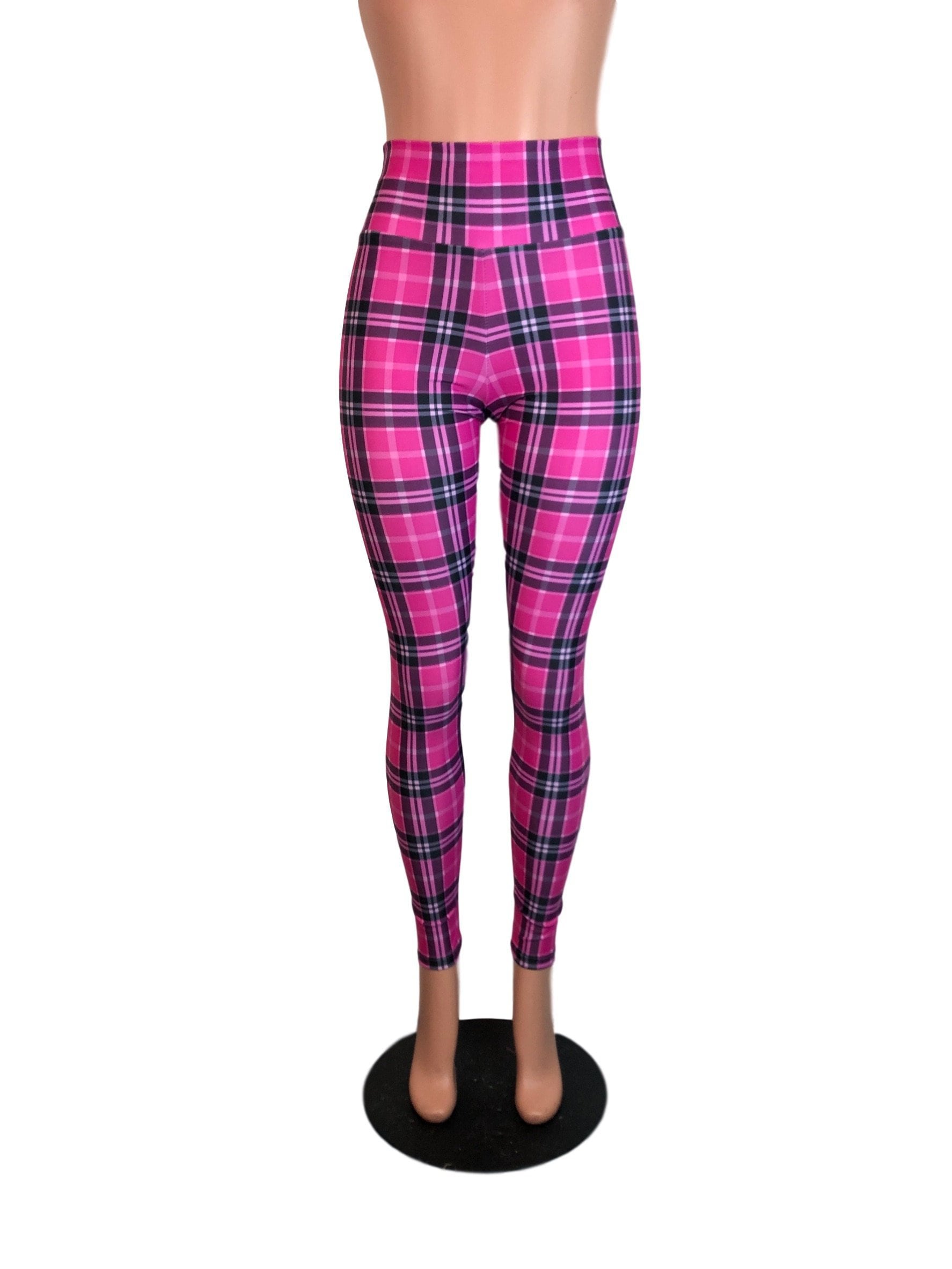 Pink plaids N stars pattern Microfiber Leggings small – Stardust