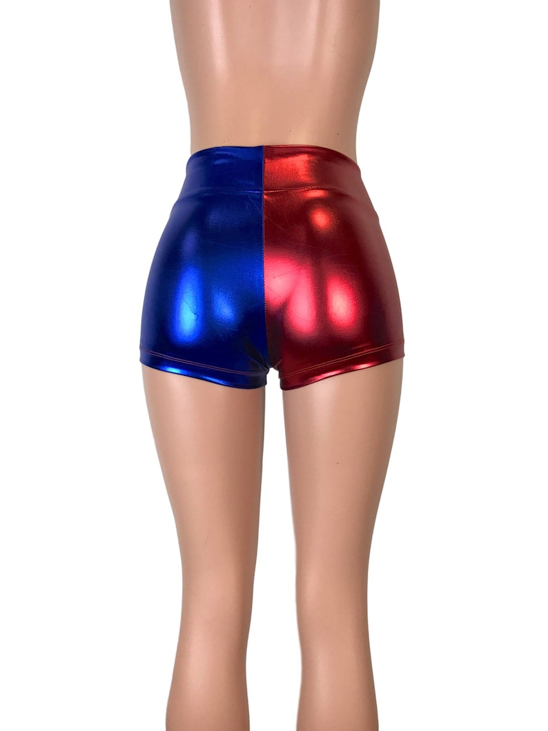 Red/Blue or Red/Black Harlequin Mid-Rise Booty Shorts club or rave wear Crossfit Running Roller Derby image 4