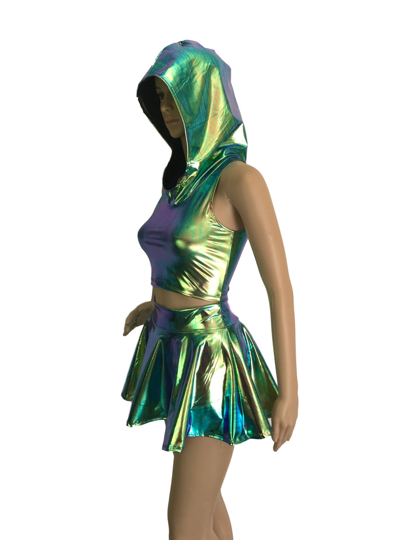 Rave Outfit Holographic High Waisted Skater Skirt Oil and | Etsy