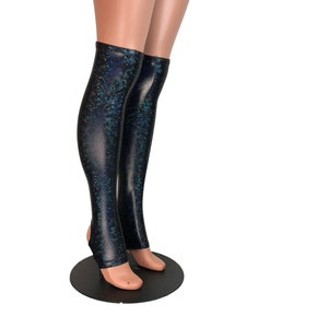 Stirrup Leg Sleeves - Black Holographic Shattered Glass, Calf Sleeves, Leg Warmers, Knee Socks