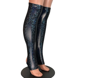 Stirrup Leg Sleeves - Black Holographic Shattered Glass, Calf Sleeves, Leg Warmers, Knee Socks