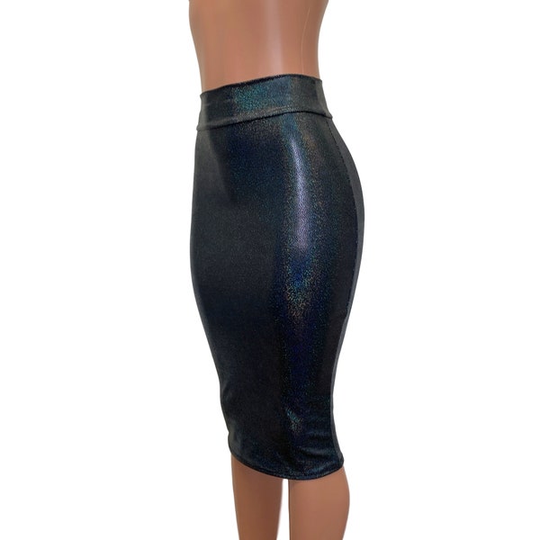 Long Pencil Skirt - Black Holographic | Rave Skirt, Festival Outfit, Costume