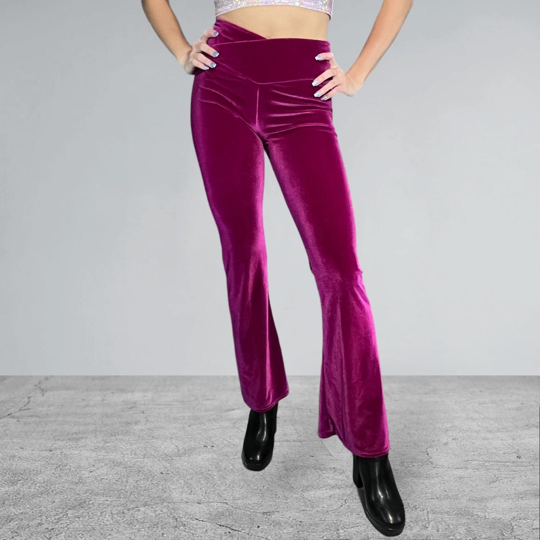 Flare Pants Pattern Rave Crossover Waist Bootcut Flare Pants *fuschia Velvet Spandex* - High V ...