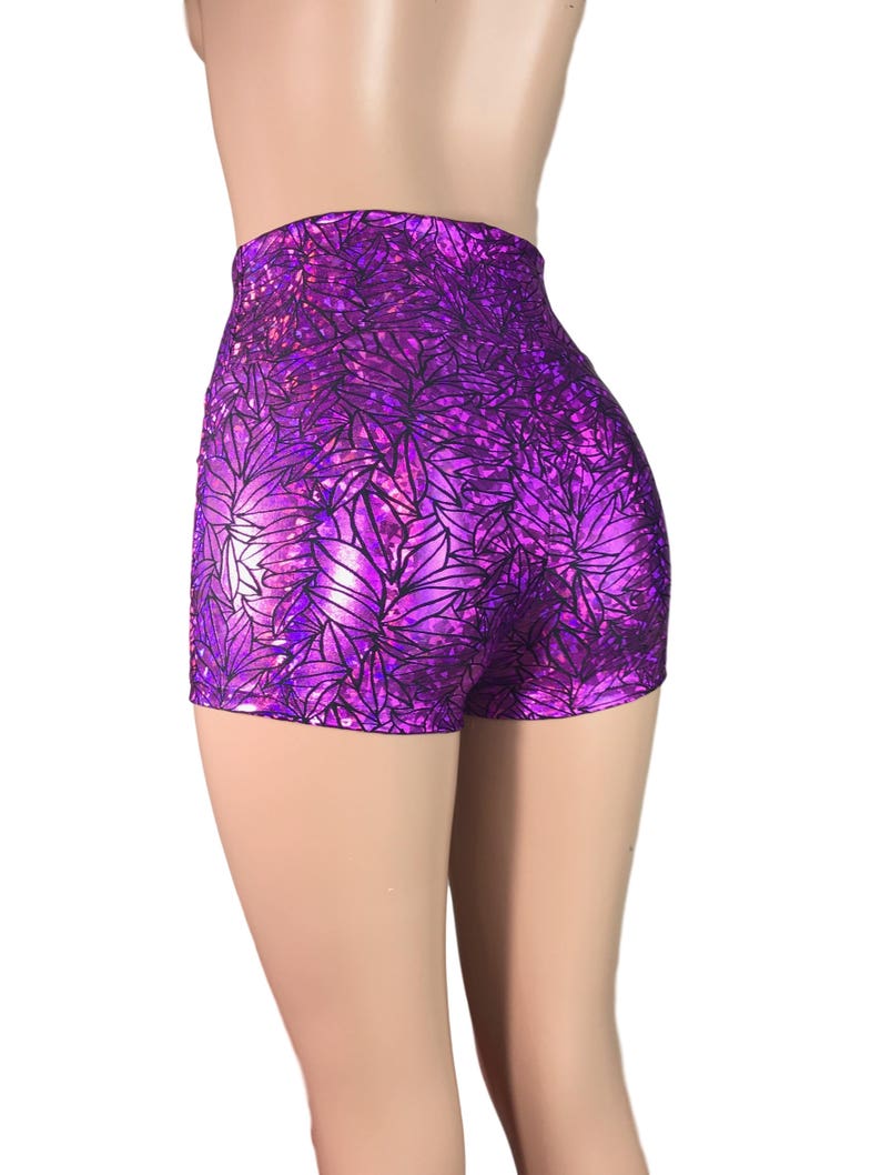 purple metallic booty shorts