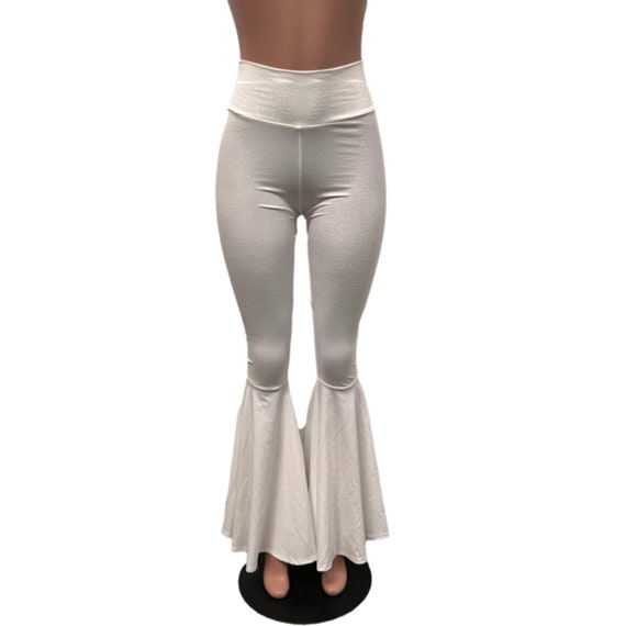 White Embossed Bell Bottoms Flare Pants Choose Your Rise Rave